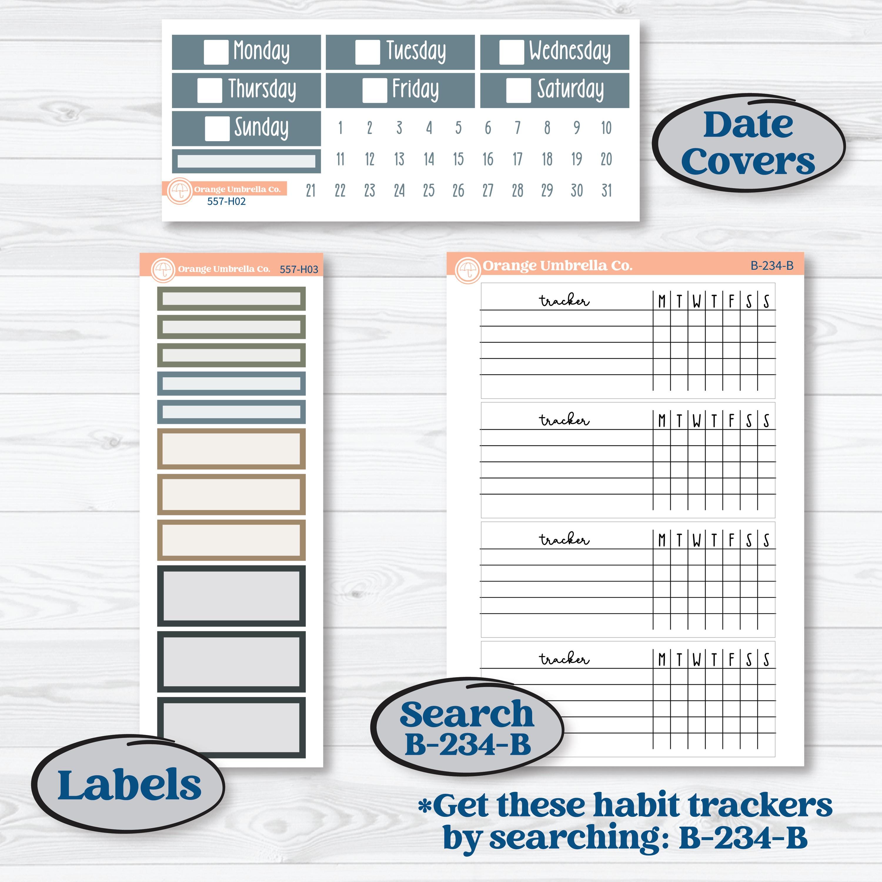 Blue Floral Kit | Plum Vertical Priorities 7x9 Planner Kit Stickers | Sagebrush & Ice | KIT-557-H