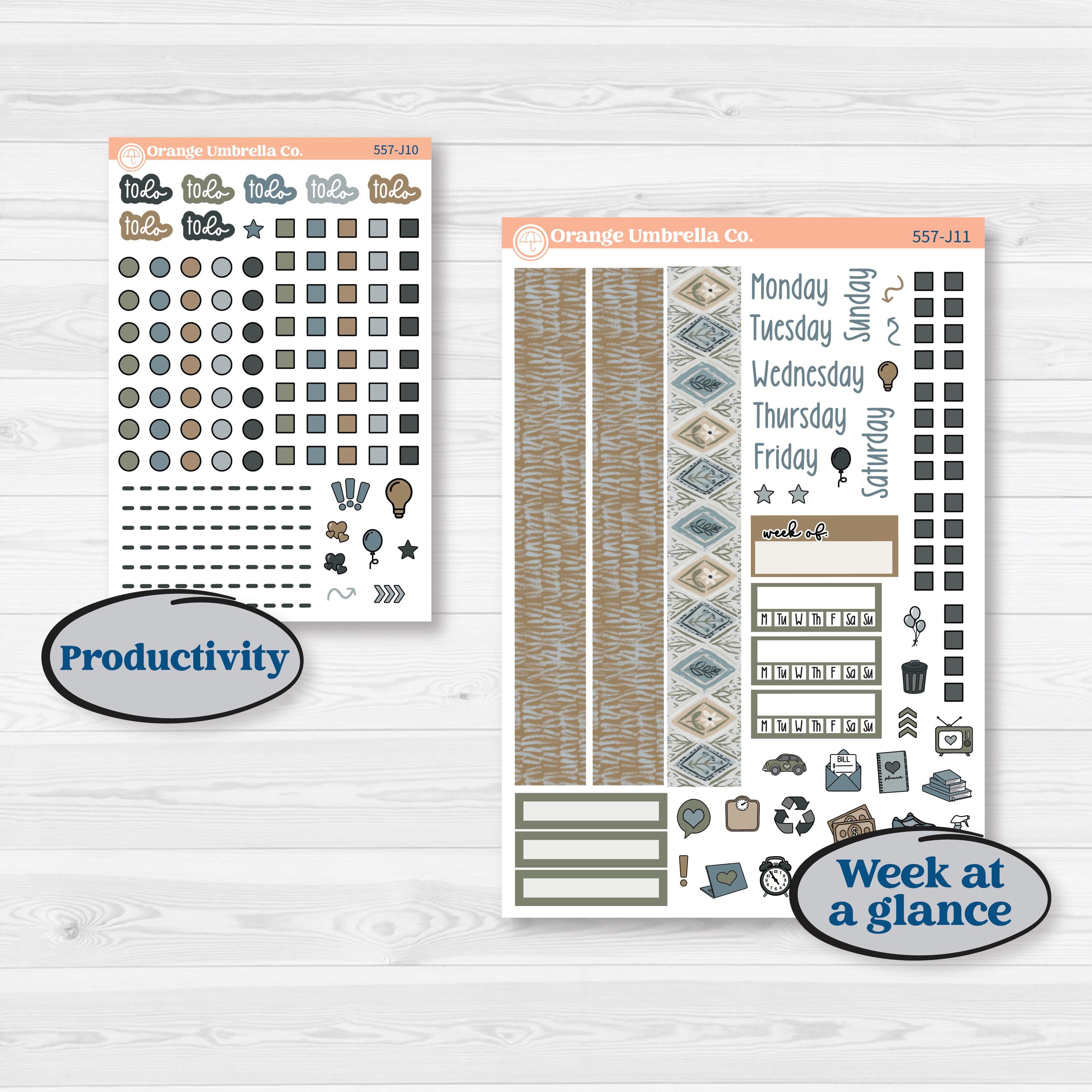 Blue Floral Kit | A5 Daily Duo Planner Kit Stickers | Sagebrush & Ice | KIT-557-J