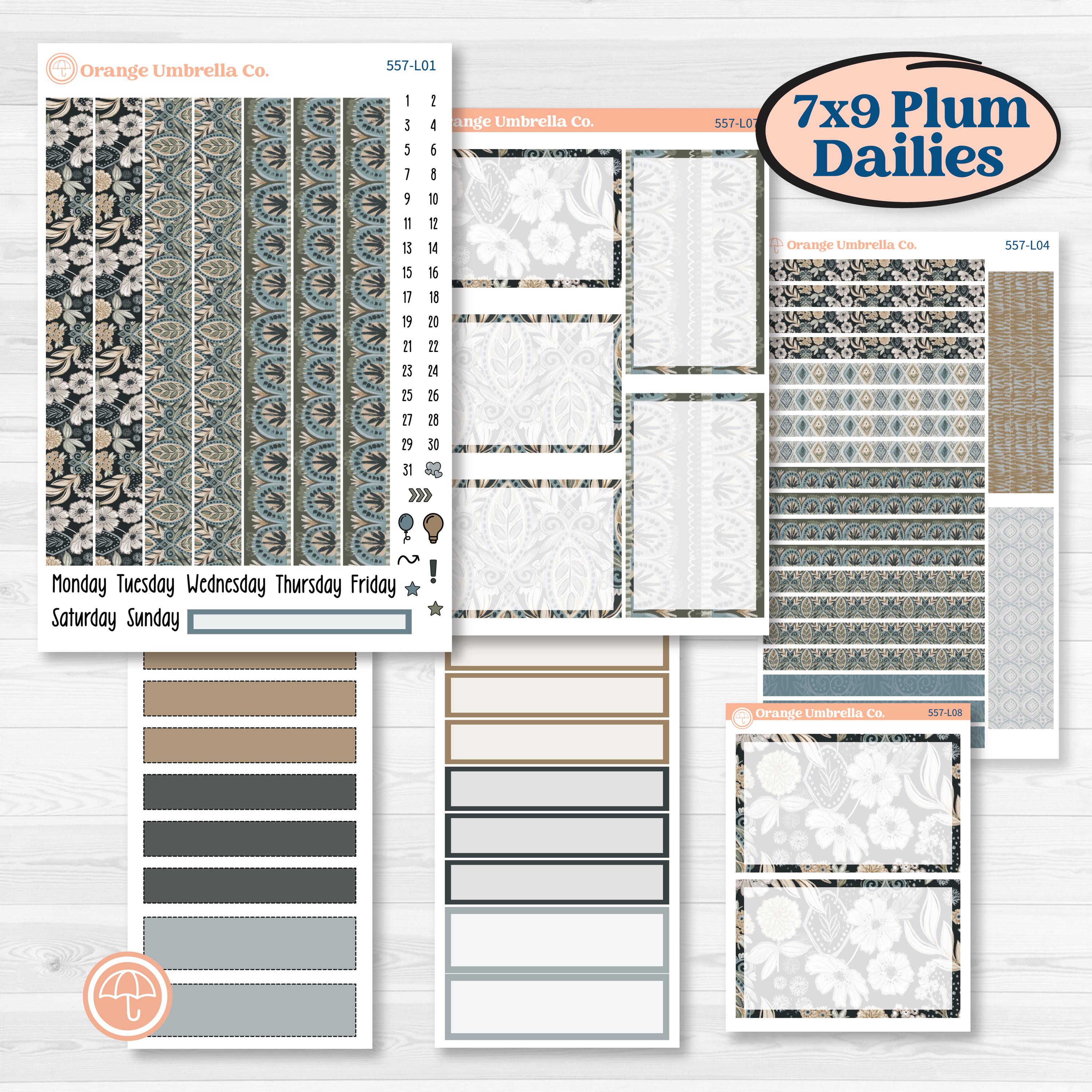 Blue Floral Kit | 7x9 Plum Daily Planner Kit Stickers | Sagebrush & Ice | KIT-557-L