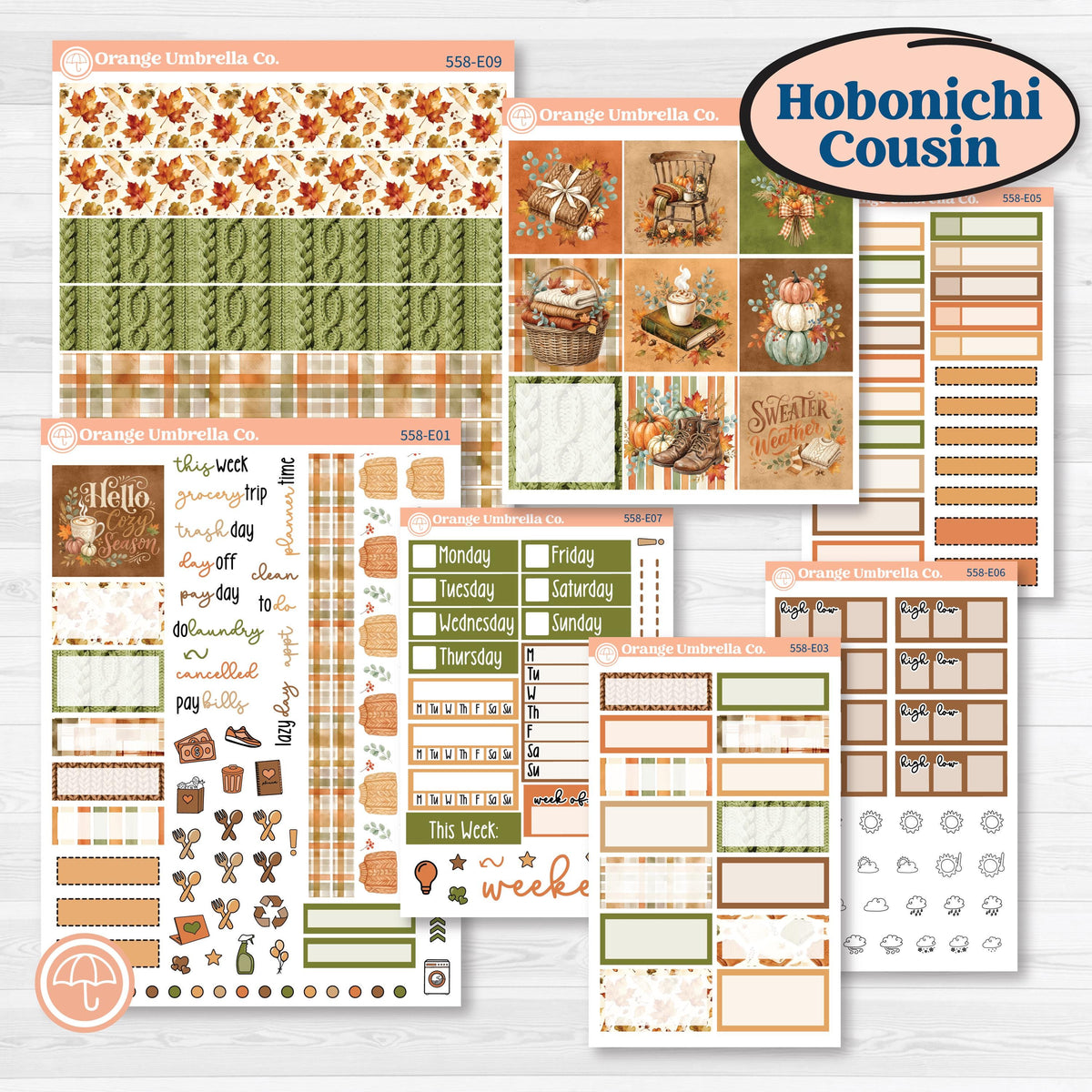 Autumn Sweater Weather Kit | Hobonichi Cousin Weekly & Daily Planner Kit Stickers | Soft Sweaters | KIT-558-E
