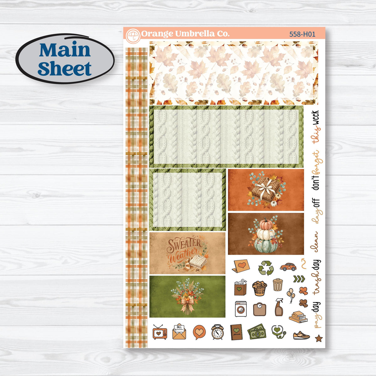 Autumn Sweater Weather Kit | Plum Vertical Priorities 7x9 Planner Kit Stickers | Soft Sweaters | KIT-558-H