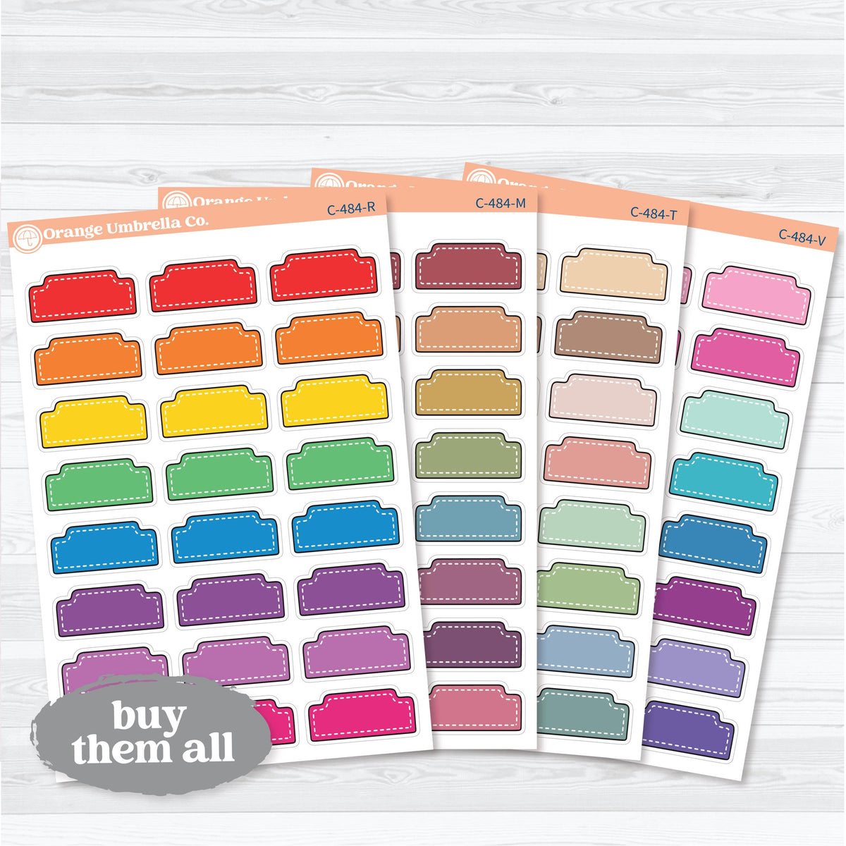 Doodled Stitched Tab Journaling Labels | Large Journal Planner Stickers | C-484