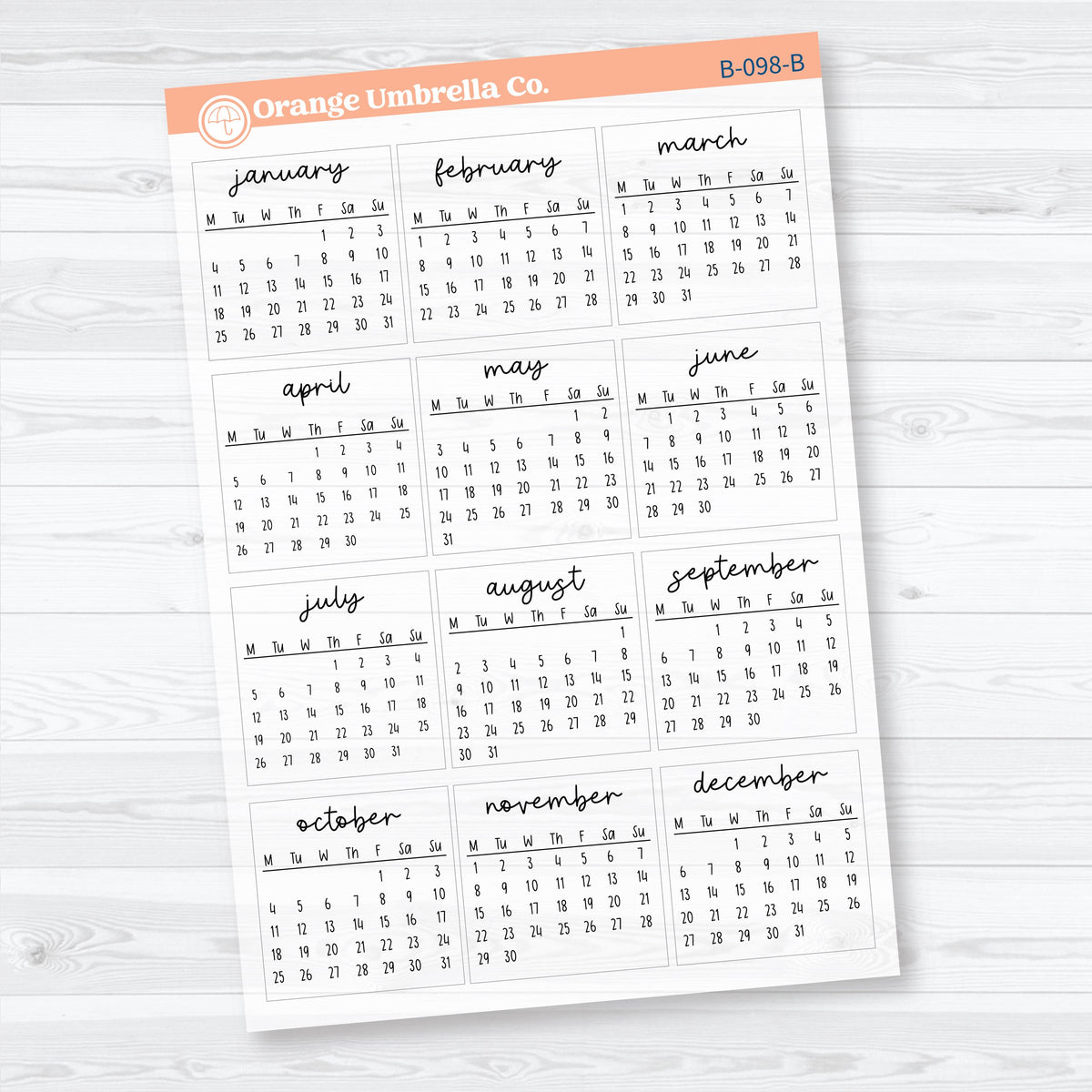 2027 Mini Calendar Monday Start | Calendar Planner Stickers | B-098