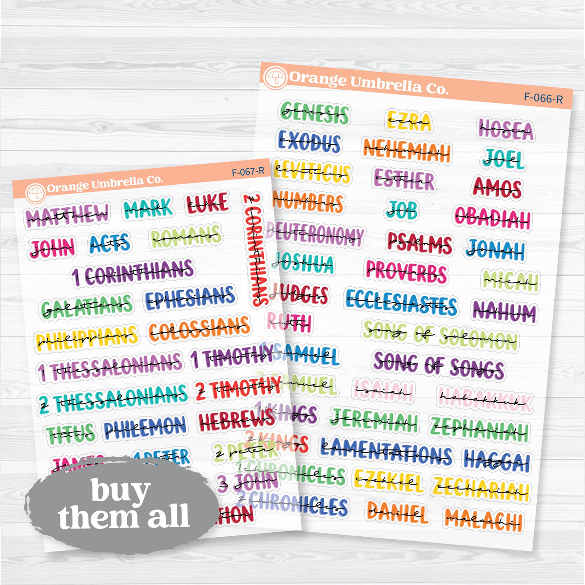 Medium Books of the Bible | Clear Matte Faith & Bible Journaling Planner Stickers | F-066-067-RCM