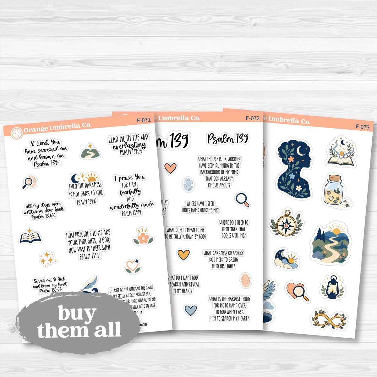 Psalm 139 Bible Study Collection | Faith & Bible Journaling Planner Stickers | F-071-073