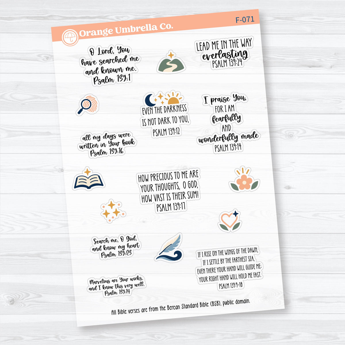 Psalm 139 Bible Study Collection | Clear Matte Faith & Bible Journaling Planner Stickers | F-071-073-CM