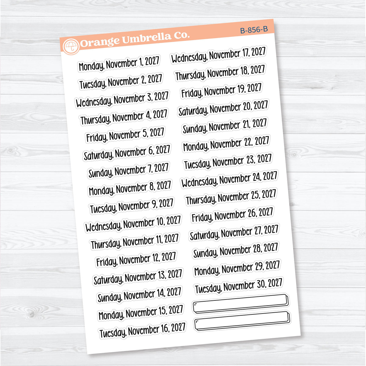 July–December 2027 Dates of the Month | Calendar Planner Stickers | B-852-857