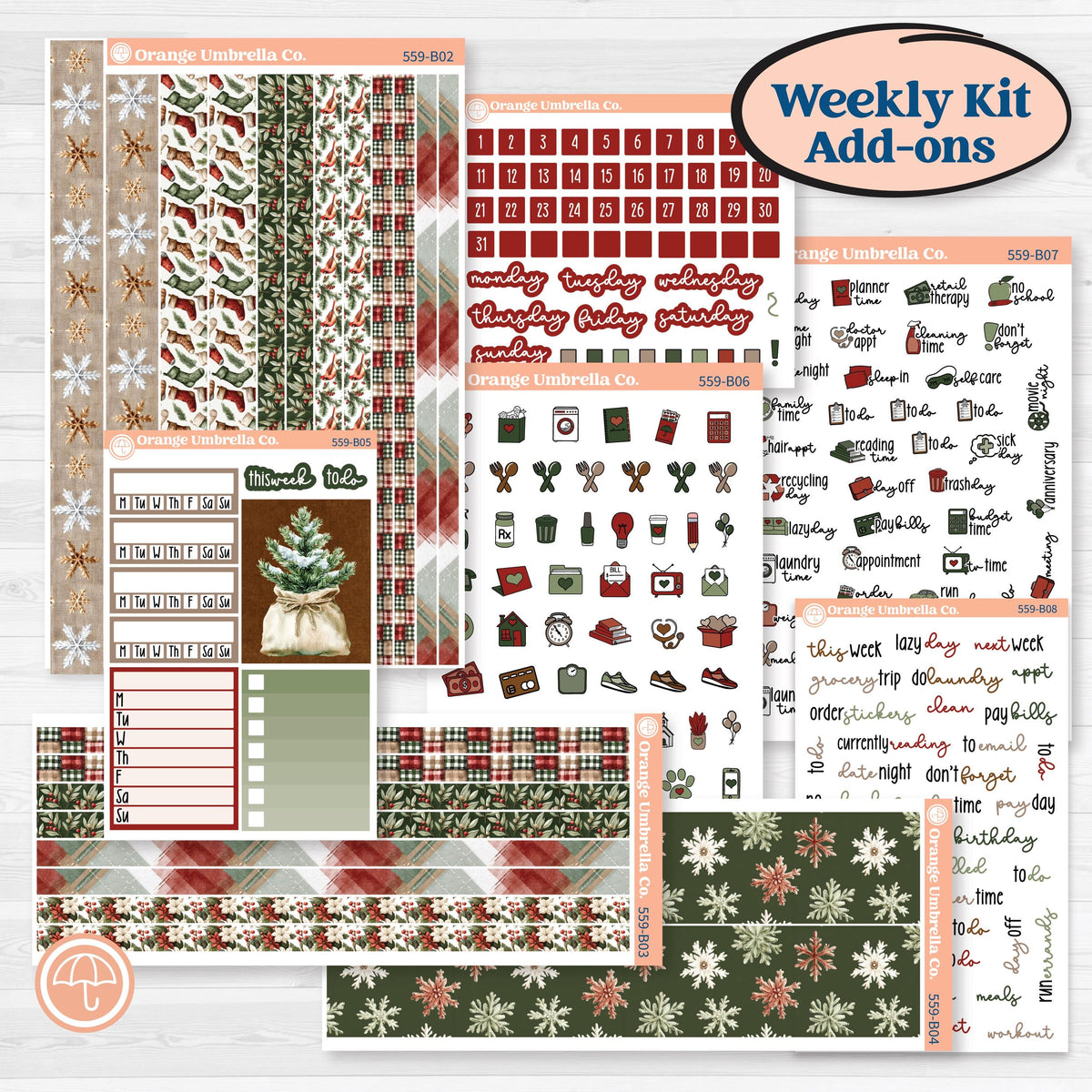 Vintage Christmas Planner Kit | Weekly Add-On Planner Kit Stickers | Christmas Village | KIT-559-B