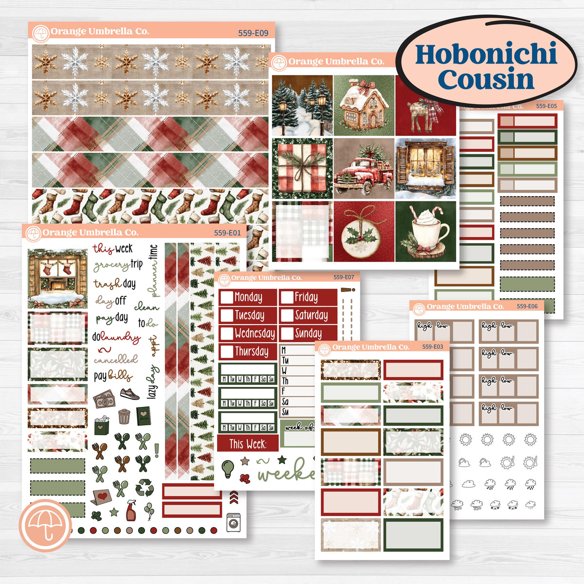 Vintage Christmas Planner Kit | Hobonichi Cousin Weekly & Daily Planner Kit Stickers | Christmas Village | KIT-559-E