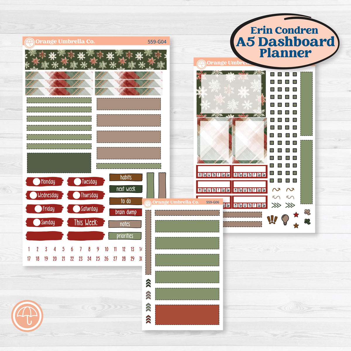 Vintage Christmas Planner Kit | Erin Condren A5 Weekly Dashboard Planner Kit Stickers | Christmas Village | KIT-559-G4