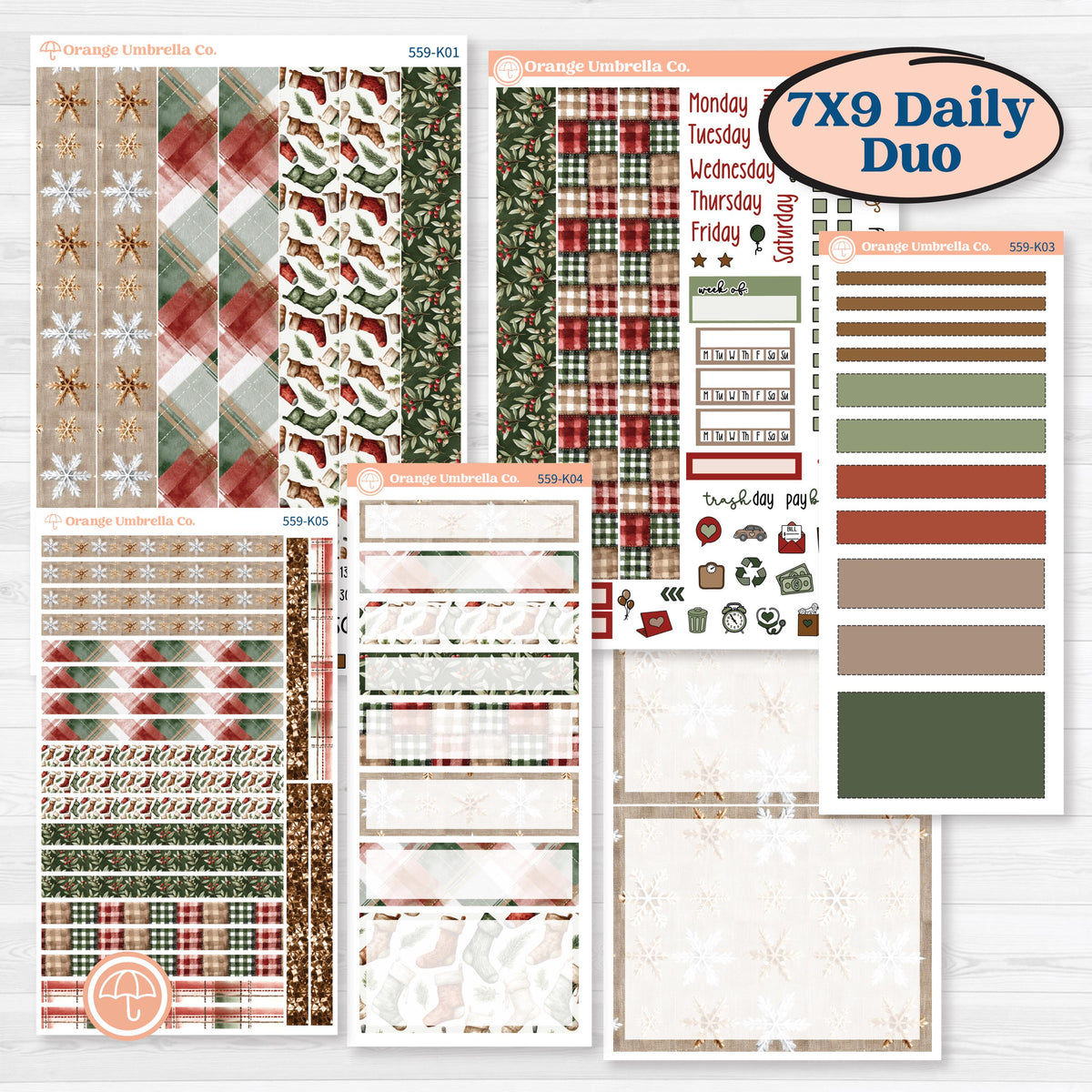 Vintage Christmas Planner Kit | 7x9 Erin Condren Daily Duo Planner Kit Stickers | Christmas Village | KIT-559-K
