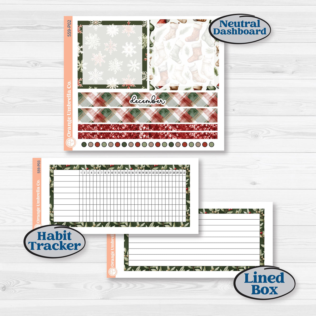 Vintage Christmas Planner Kit | A5 Plum Monthly & Dashboard Planner Kit Stickers | Christmas Village | KIT-559-P