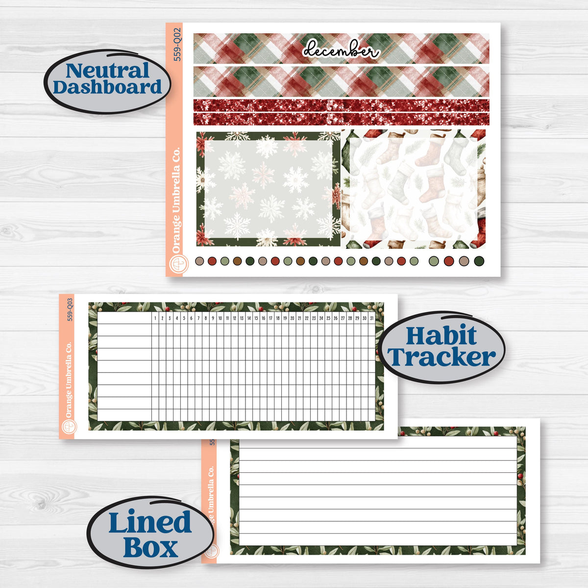 Vintage Christmas Planner Kit | 7x9 Plum Monthly & Dashboard Planner Kit Stickers | Christmas Village | KIT-559-Q