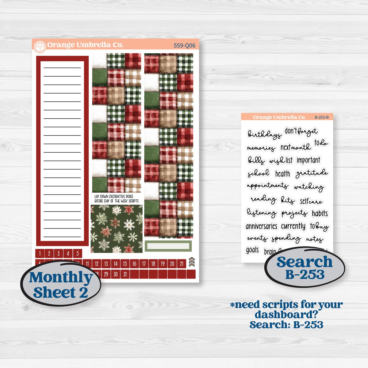 Vintage Christmas Planner Kit | 7x9 Plum Monthly & Dashboard Planner Kit Stickers | Christmas Village | KIT-559-Q
