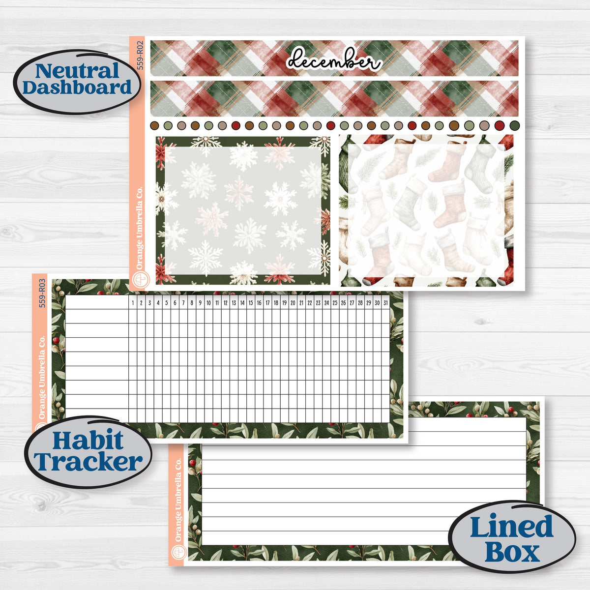 Vintage Christmas Planner Kit | 8.5x11 Plum Monthly & Dashboard Planner Kit Stickers | Christmas Village | KIT-559-R