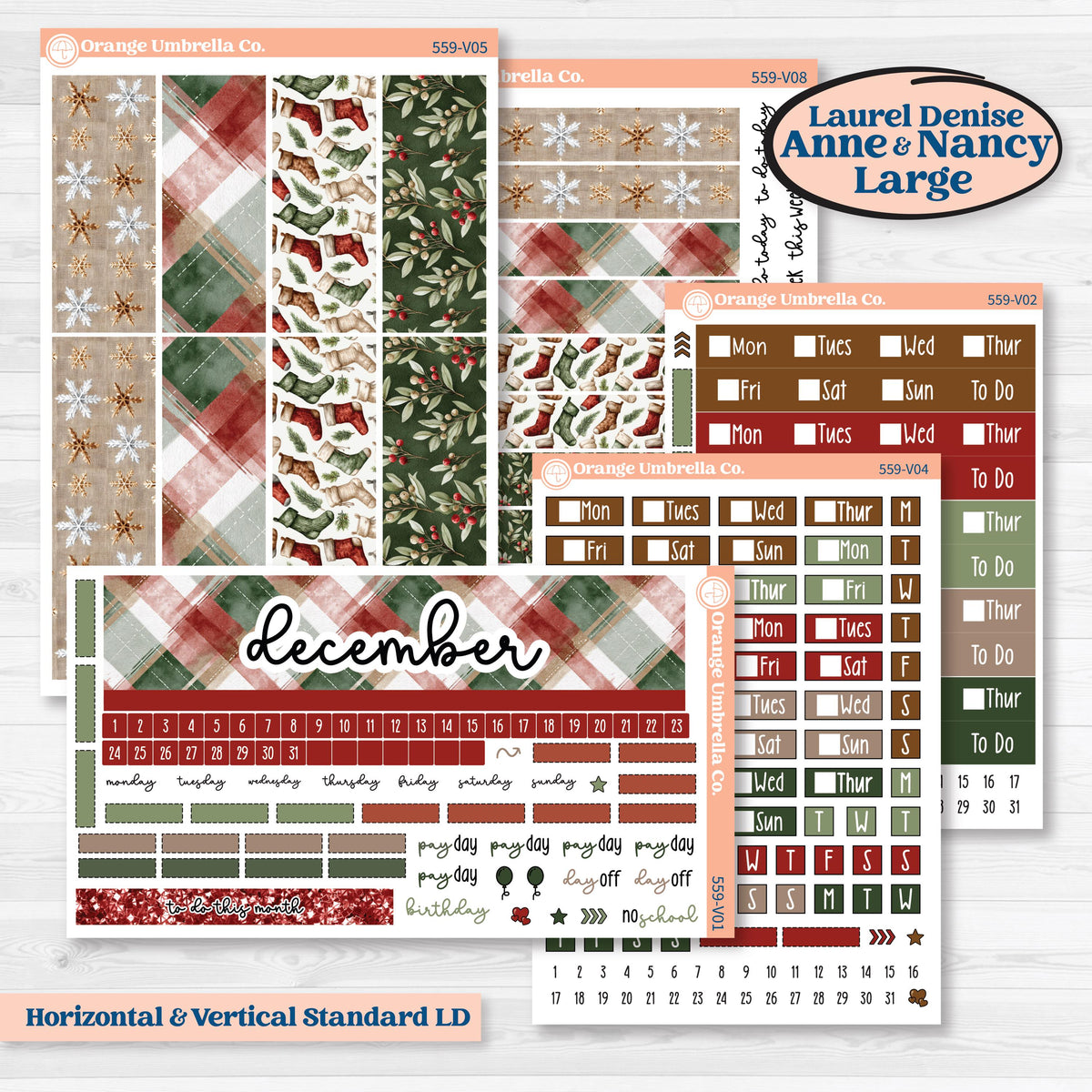 Vintage Christmas Planner Kit | Laurel Denise Nancy Large & Anne Large Planner Kit Stickers | Christmas Village | KIT-559-V