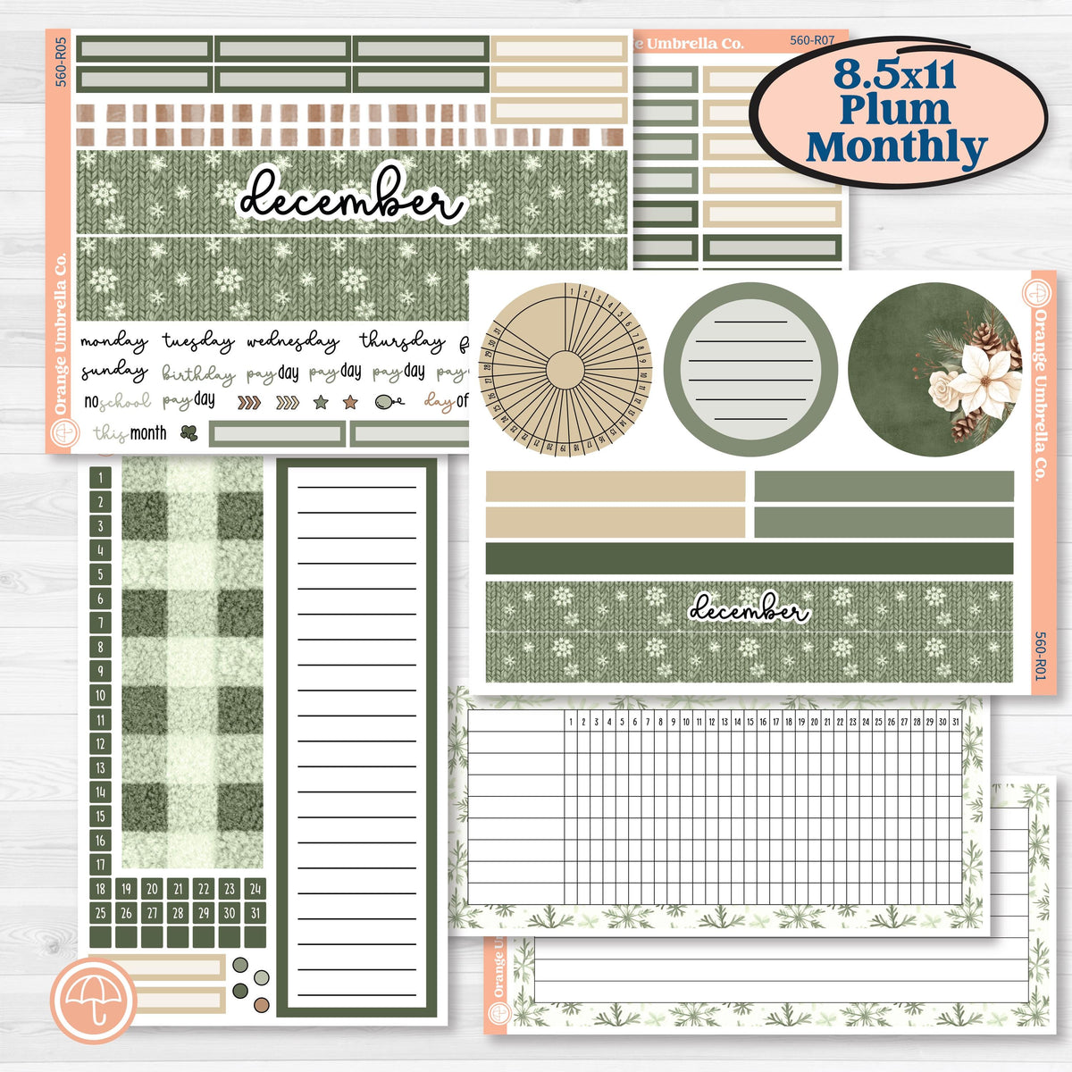 Cozy Winter Planner Kit | 8.5x11 Plum Monthly & Dashboard Planner Kit Stickers | Snowdrift | KIT-560-R