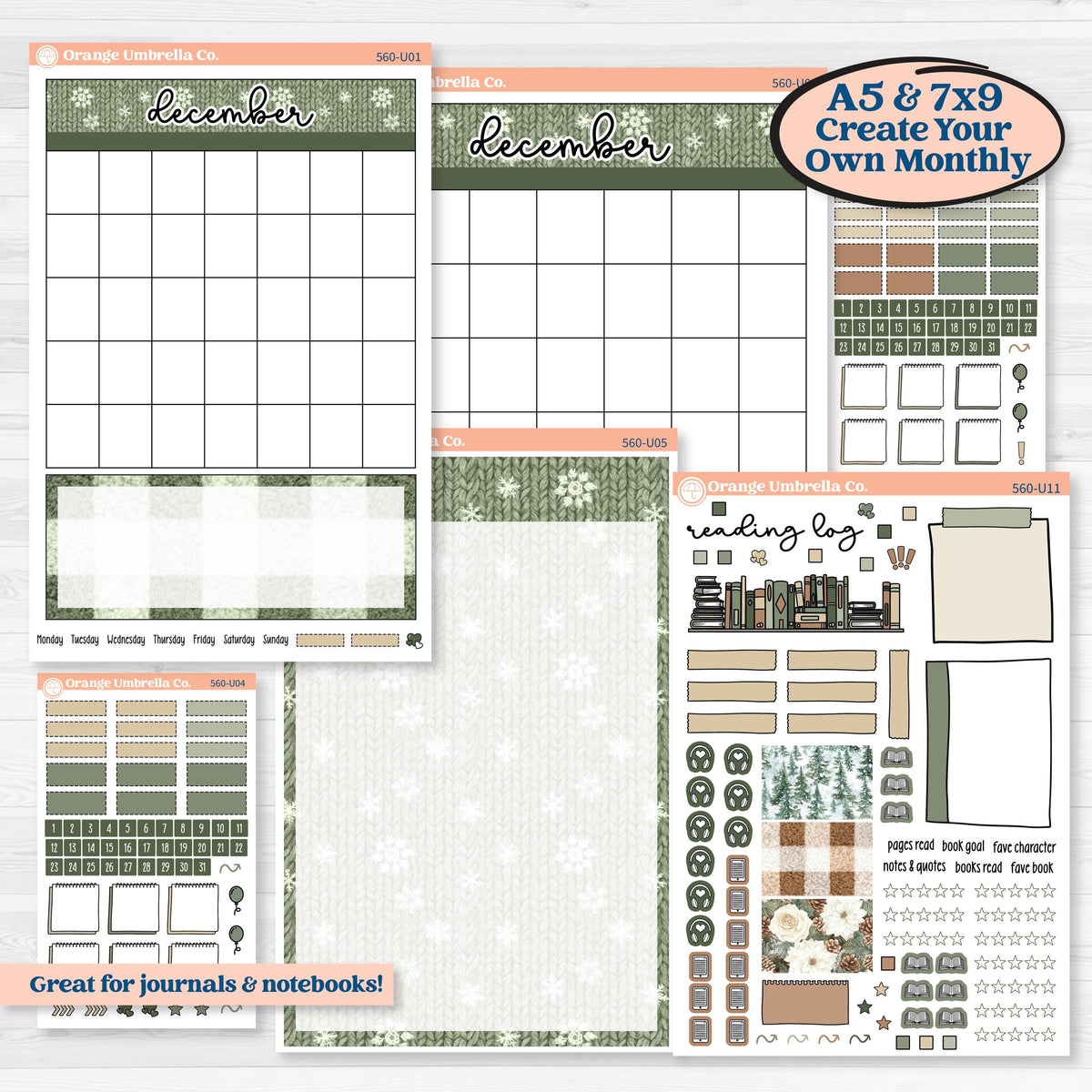 Cozy Winter Planner Kit | A5 or 7x9 Create Your Own Monthly Dashboard Universal | Reading Log Sticker Kit | Snowdrift | KIT-560-U