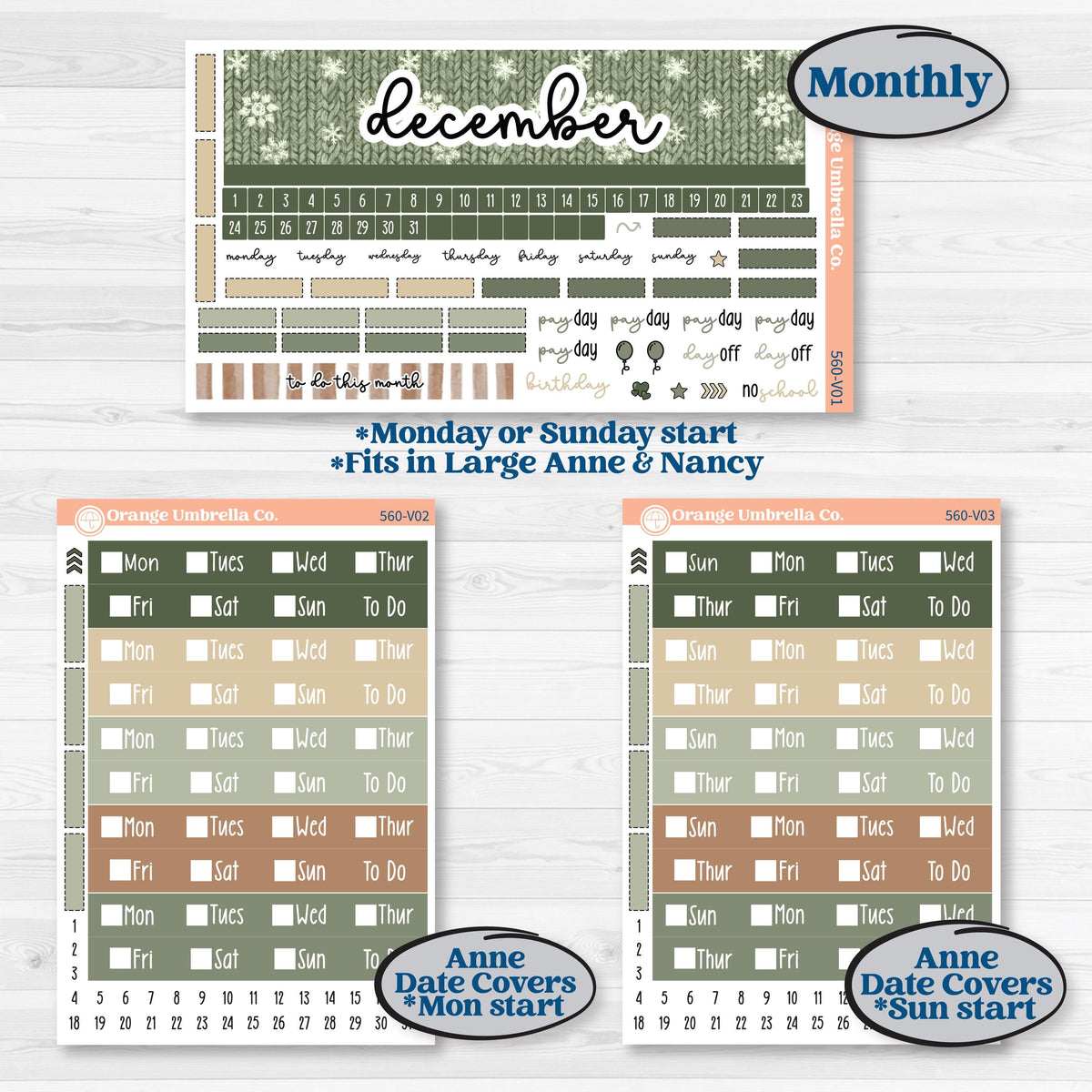 Cozy Winter Planner Kit | Laurel Denise Nancy Large & Anne Large Planner Kit Stickers | Snowdrift | KIT-560-V