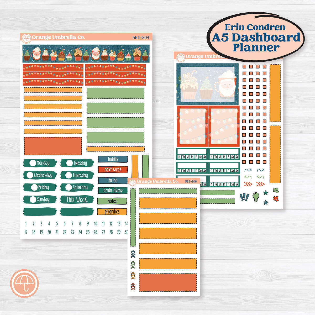 Colorful Christmas Planner Kit | Erin Condren A5 Weekly Dashboard Planner Kit Stickers | Holiday Magic | KIT-561-G4