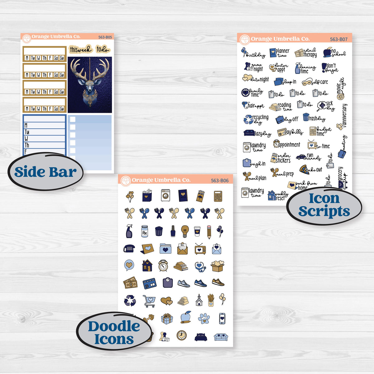 Blue and Gold Christmas Planner Kit | Weekly Add-On Planner Kit Stickers | Twas The Night | KIT-563-B