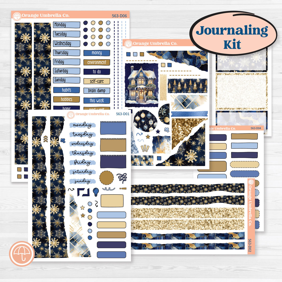 Blue and Gold Christmas Planner Kit | Journaling or Scrapbooking Kit | Creative Junk Journal Planner Stickers | Twas The Night | KIT-563-D