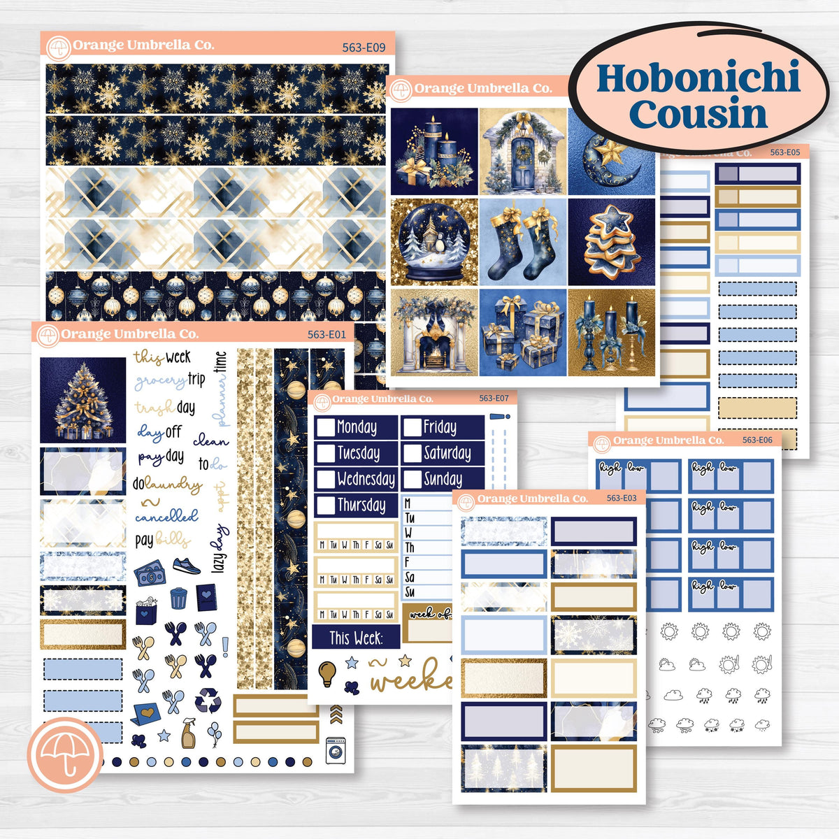 Blue and Gold Christmas Planner Kit | Hobonichi Cousin Weekly & Daily | Twas The Night | KIT-563-E