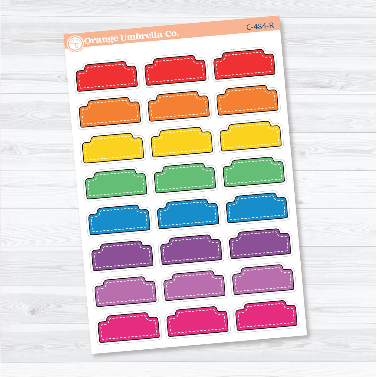 Doodled Stitched Tab Journaling Labels | Large Journal Planner Stickers | C-484
