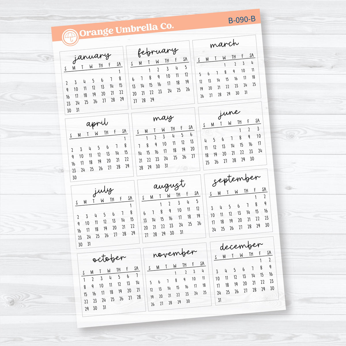 2028 Mini Calendar Sunday Start | Calendar Planner Stickers | B-090