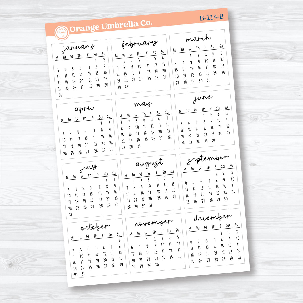 2028 Mini Calendar Monday Start | Calendar Planner Stickers | B-114