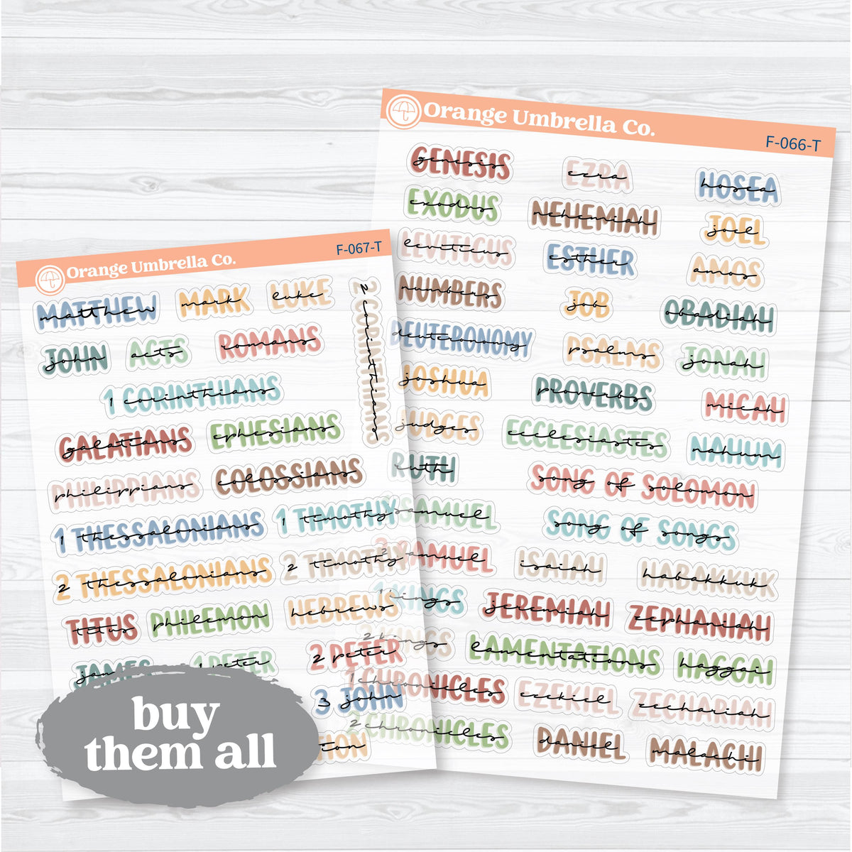 Medium Books of the Bible | Clear Matte Faith & Bible Journaling Planner Stickers | F-066-067-TCM