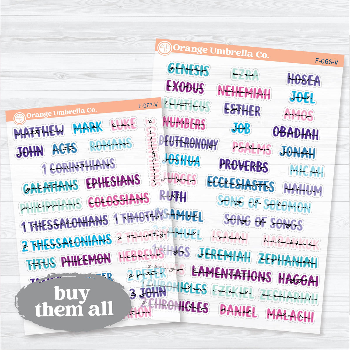 Medium Books of the Bible | Clear Matte Faith & Bible Journaling Planner Stickers | F-066-067-VCM