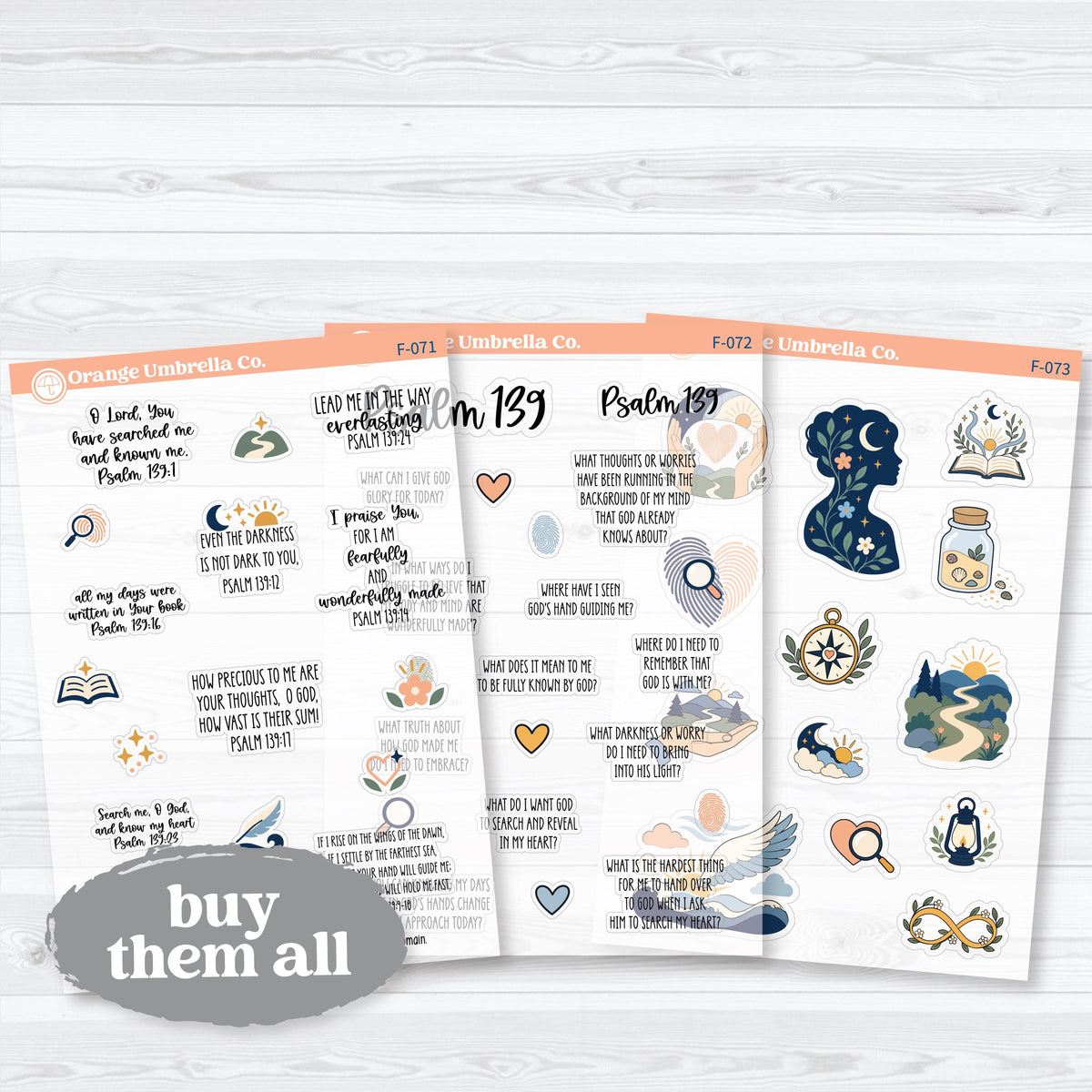 Psalm 139 Bible Study Collection | Clear Matte Faith & Bible Journaling Planner Stickers | F-071-073-CM