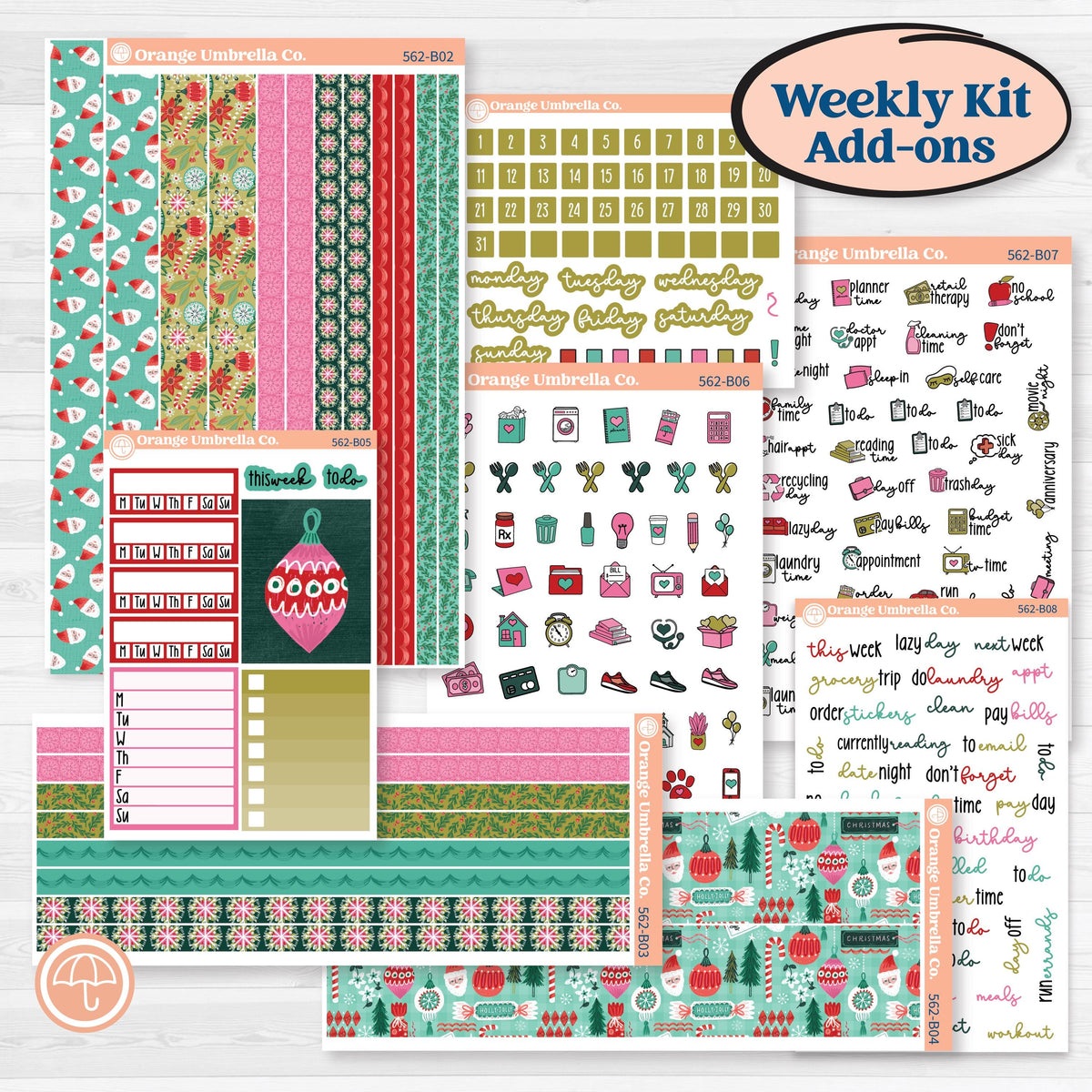 Retro Christmas Planner Kit | Weekly Add-On Planner Kit Stickers | All Is Bright | KIT-562-B