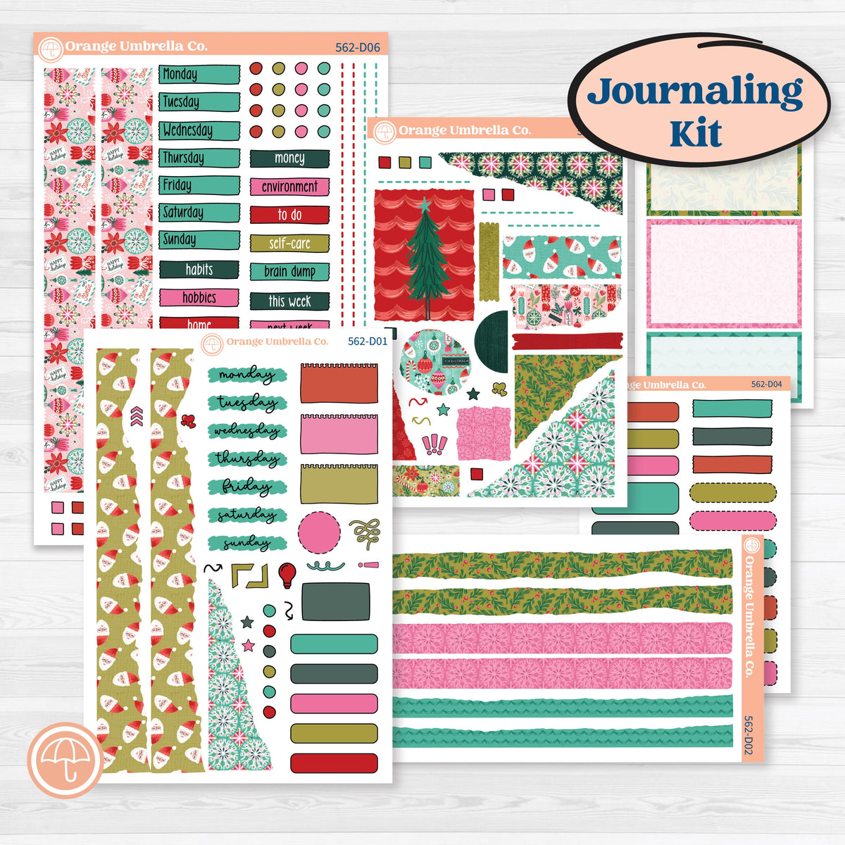 Retro Christmas Planner Kit | Journaling or Scrapbooking Kit | Creative Junk Journal Planner Stickers | All Is Bright | KIT-562-D