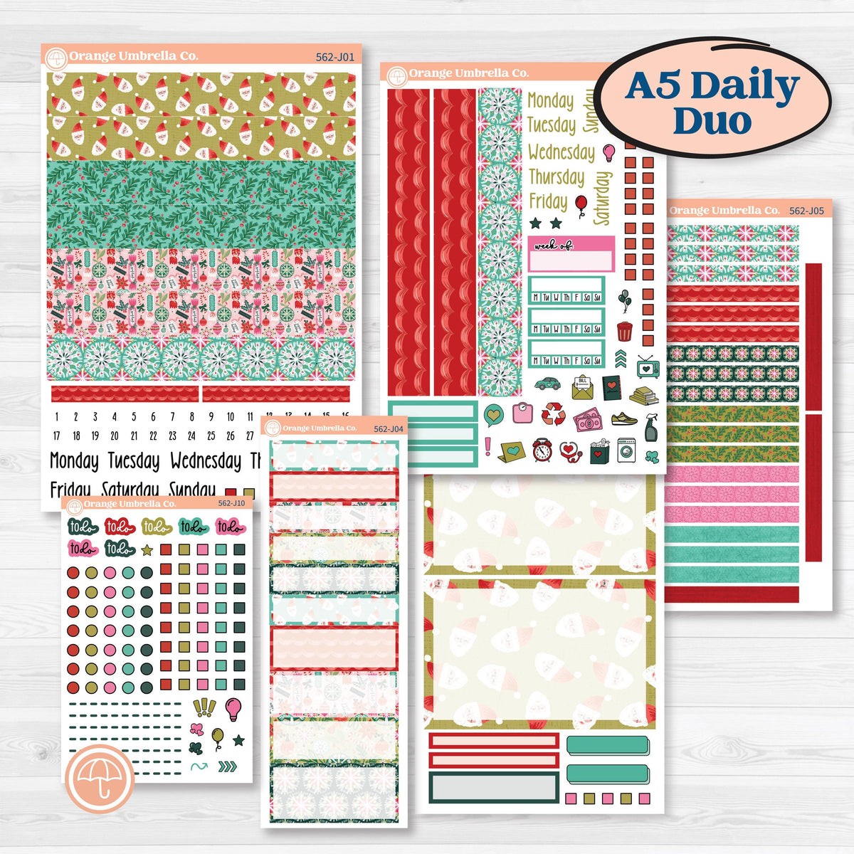 Retro Christmas Planner Kit | A5 Daily Duo Planner Kit Stickers | All Is Bright | KIT-562-J