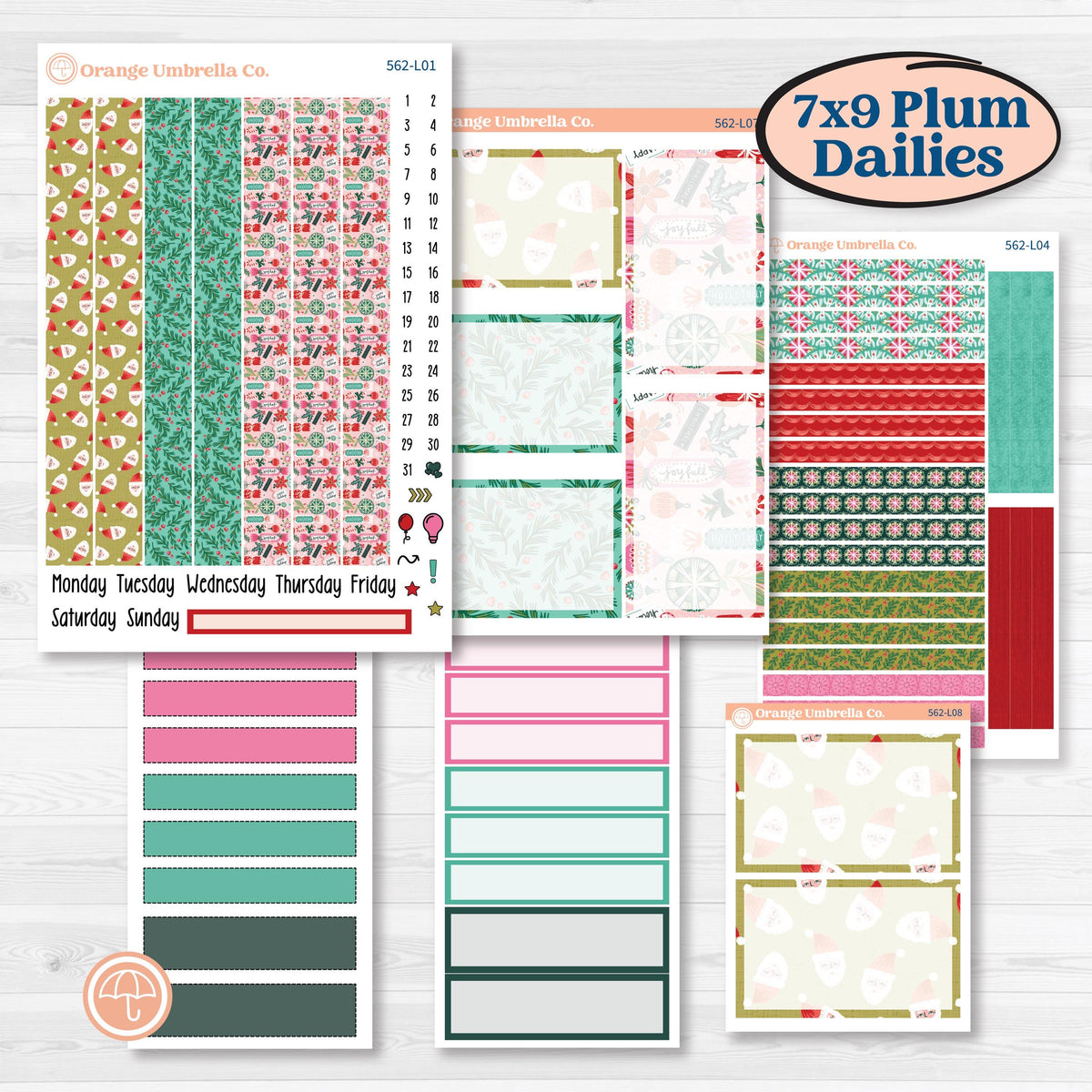 Retro Christmas Planner Kit | 7x9 Plum Daily Planner Kit Stickers | All Is Bright | KIT-562-L