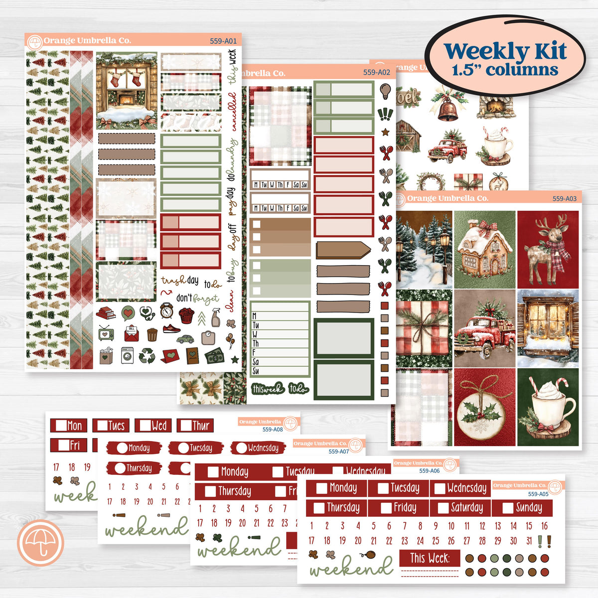 Vintage Christmas Planner Kit | Weekly Sticker Kit for Vertical Planners like Erin Condren | Christmas Village | KIT-559-A