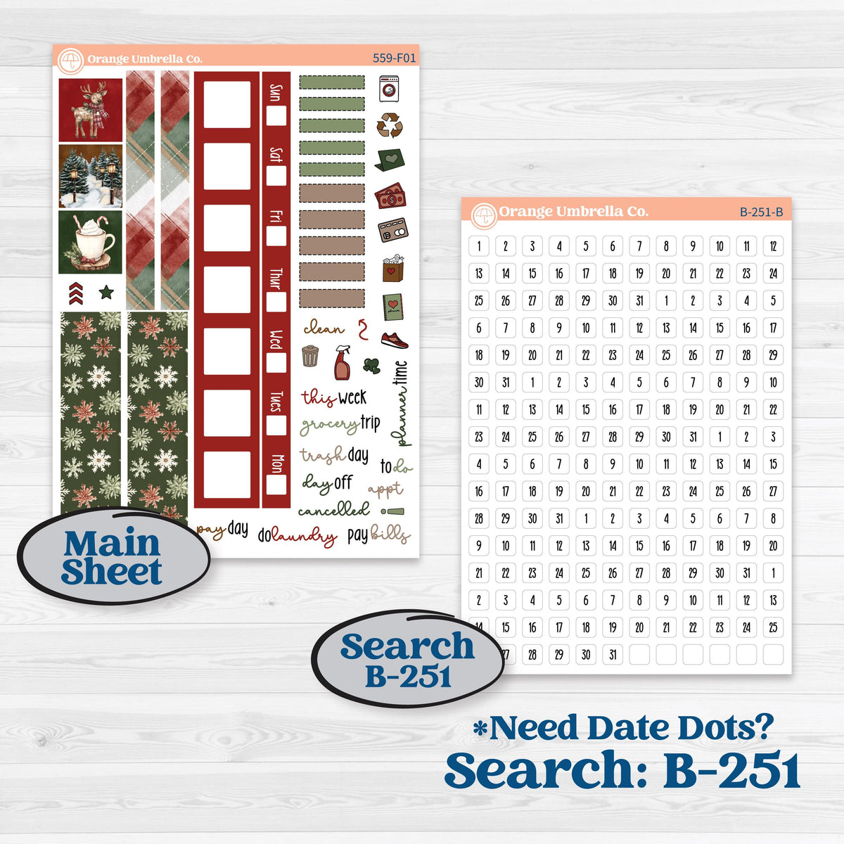 Vintage Christmas Planner Kit | Hobonichi Weeks Weekly Planner Kit Stickers | Christmas Village | KIT-559-F