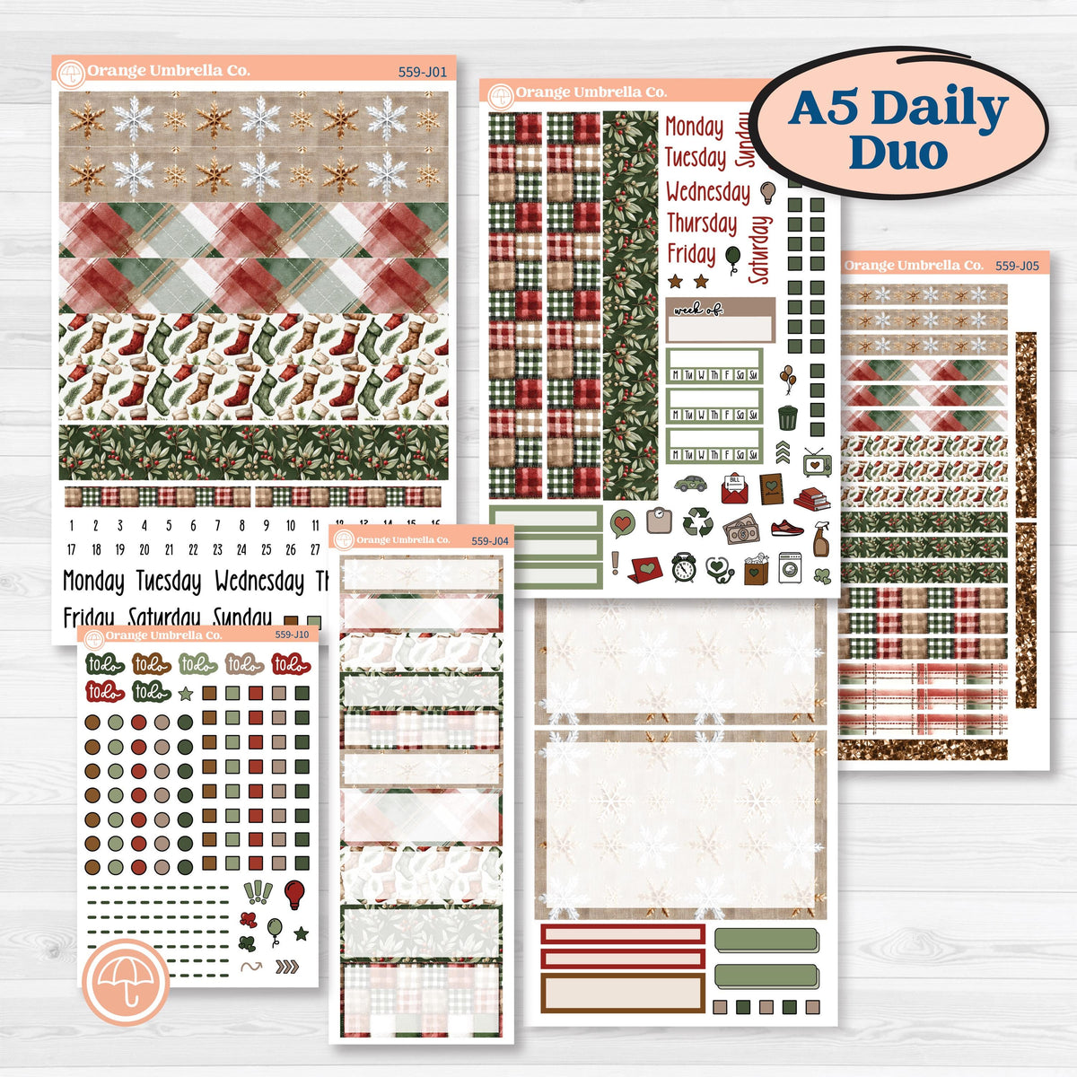 Vintage Christmas Planner Kit | A5 Daily Duo Planner Kit Stickers | Christmas Village | KIT-559-J