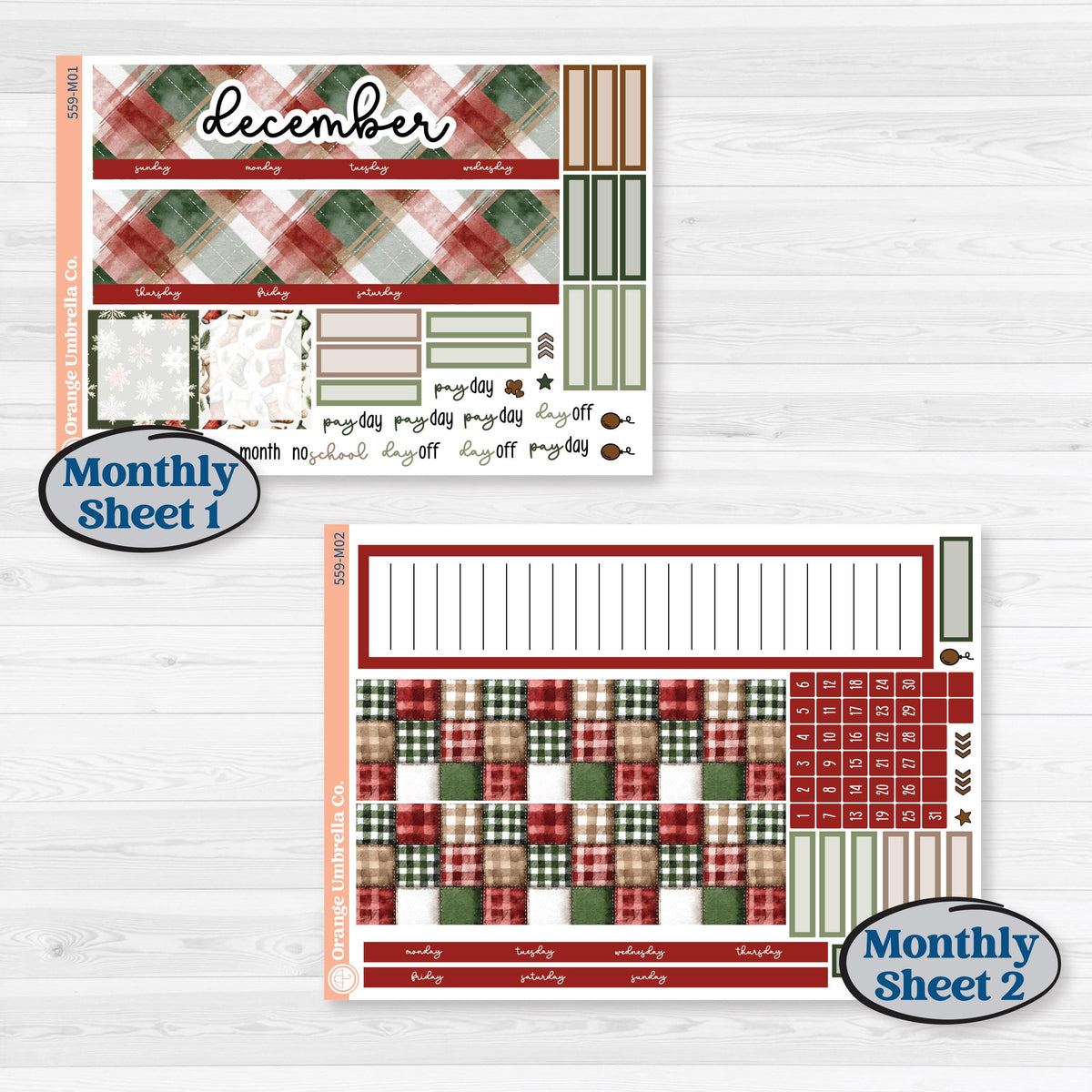 Vintage Christmas Planner Kit | A5 Erin Condren Monthly & Productivity Dashboard Sticker Kit | Christmas Village | KIT-559-M