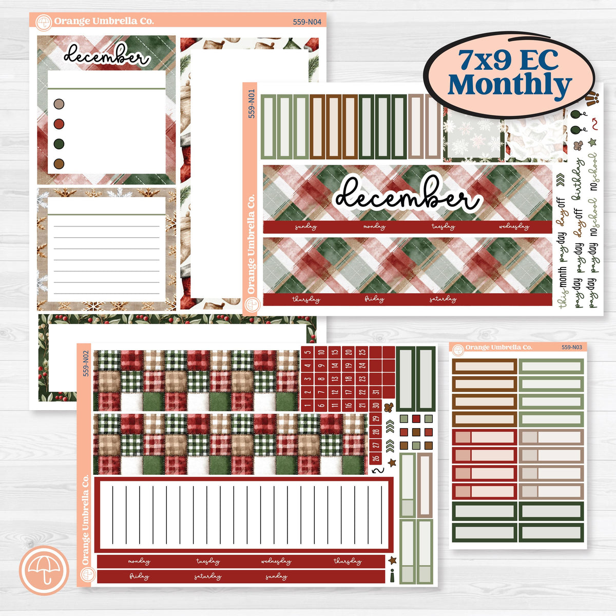 Vintage Christmas Planner Kit | 7x9 Erin Condren Life Planner Monthly & Dashboard Sticker Kit | Christmas Village | KIT-559-N