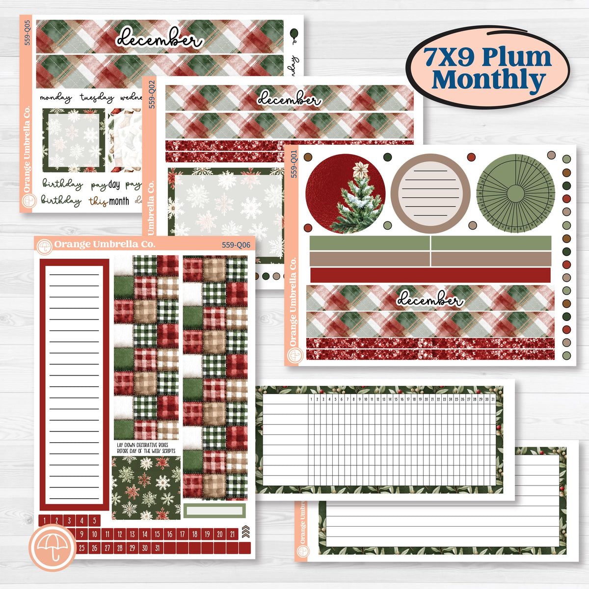 Vintage Christmas Planner Kit | 7x9 Plum Monthly & Dashboard Planner Kit Stickers | Christmas Village | KIT-559-Q