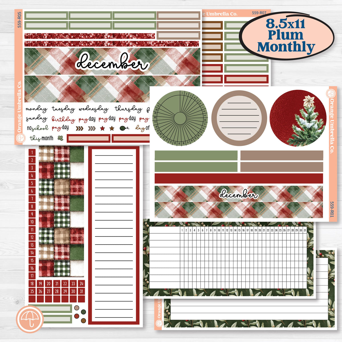 Vintage Christmas Planner Kit | 8.5x11 Plum Monthly & Dashboard Planner Kit Stickers | Christmas Village | KIT-559-R