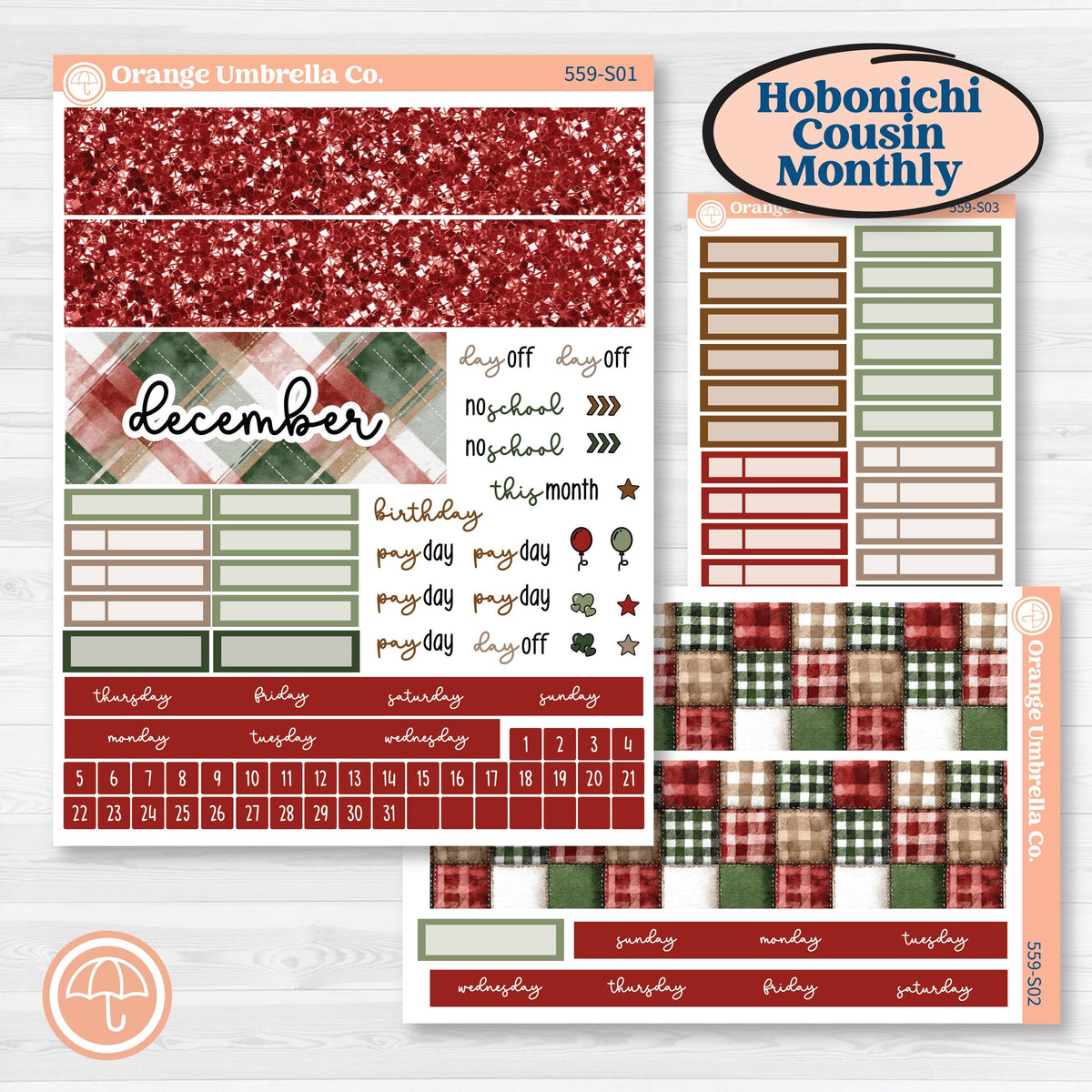 Vintage Christmas Planner Kit | Hobonichi Cousin Monthly Planner Kit Stickers | Christmas Village | KIT-559-S