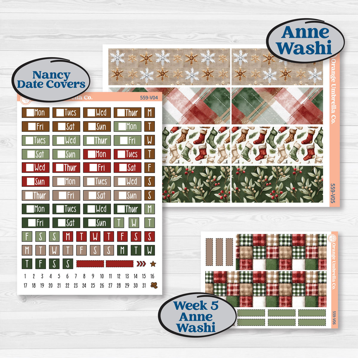 Vintage Christmas Planner Kit | Laurel Denise Nancy Large & Anne Large Planner Kit Stickers | Christmas Village | KIT-559-V