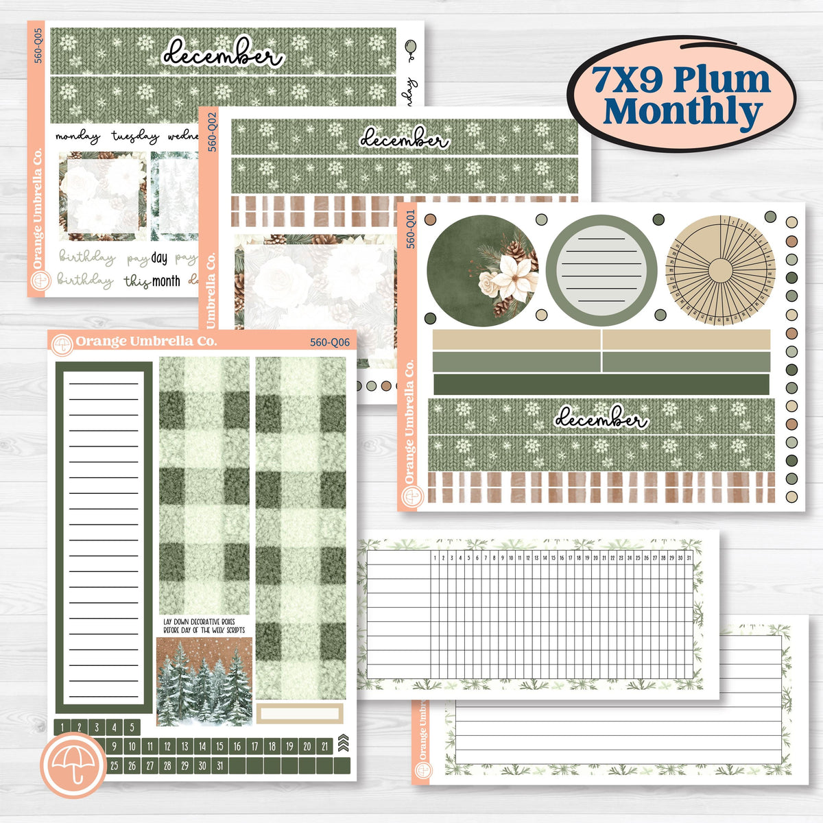Cozy Winter Planner Kit | 7x9 Plum Monthly & Dashboard Planner Kit Stickers | Snowdrift | KIT-560-Q