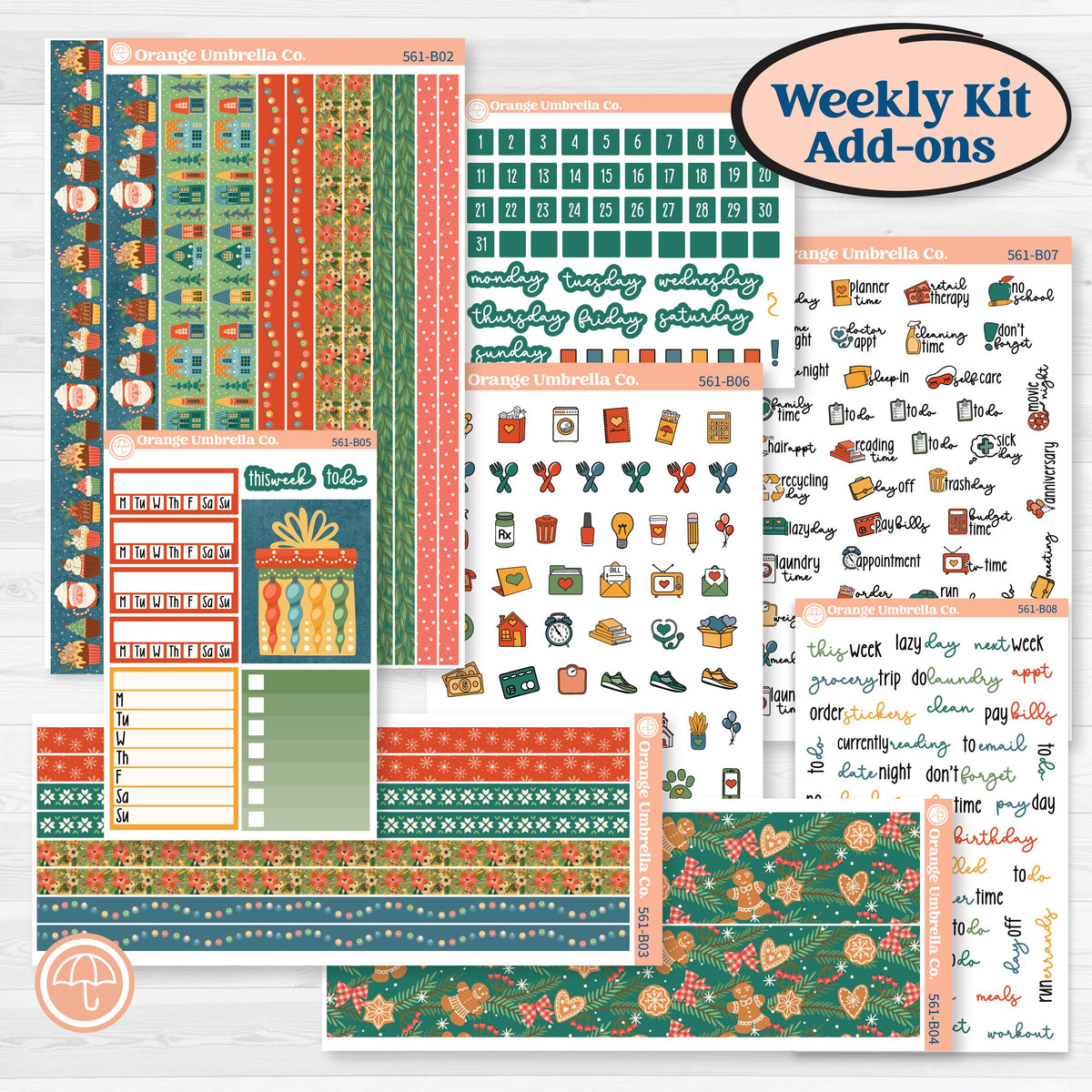 Colorful Christmas | Weekly Add-On Planner Kit Stickers | Holiday Magic | KIT-561-B
