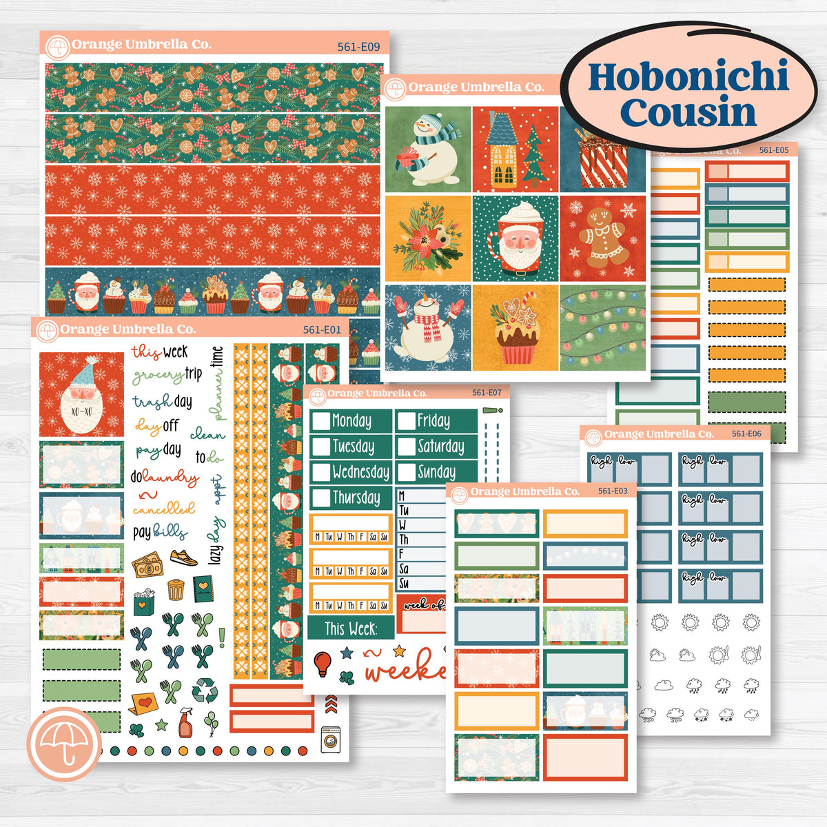 Colorful Christmas Planner Kit | Hobonichi Cousin Weekly & Daily Planner Kit Stickers | Holiday Magic | KIT-561-E