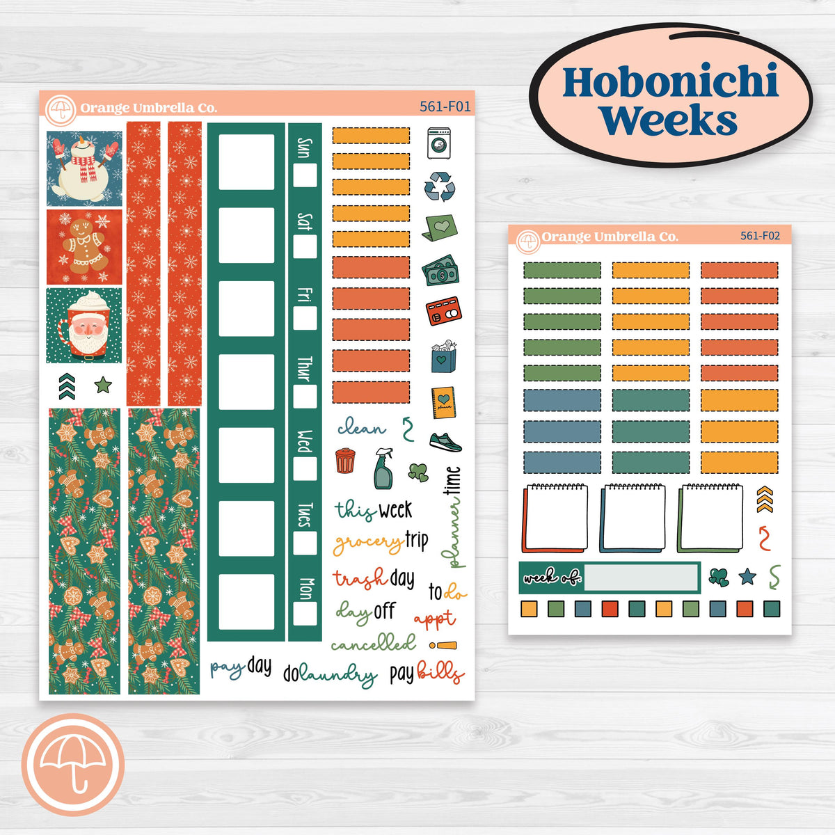 Colorful Christmas Planner Kit | Hobonichi Weeks Weekly Planner Kit Stickers | Holiday Magic | KIT-561-F